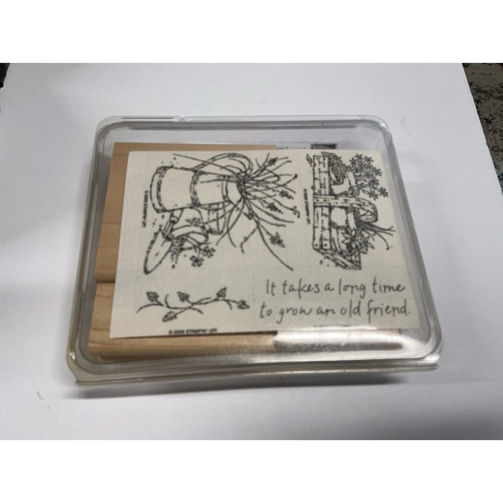 Stampin' Up! 4 Wooden Mounted Rubber Stamps Stamping Long Time Friend Set